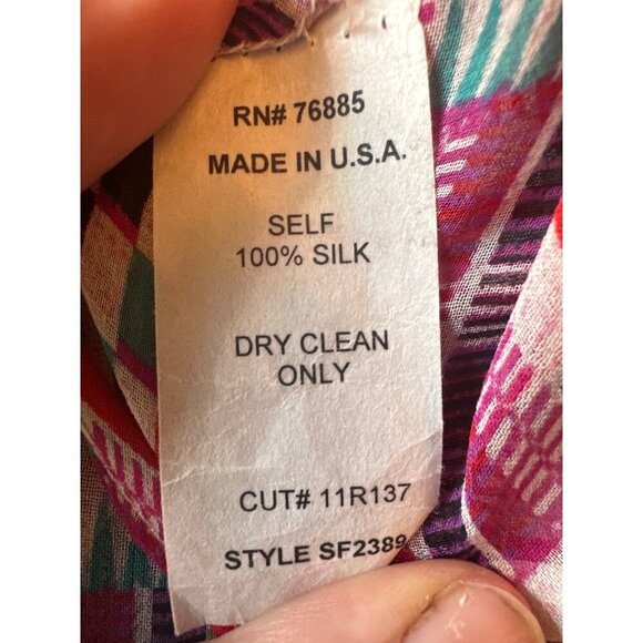 Red Haute 100% Silk Sheer Sleeveless Geometric Print Blouse M Colorful - Picture 3 of 5